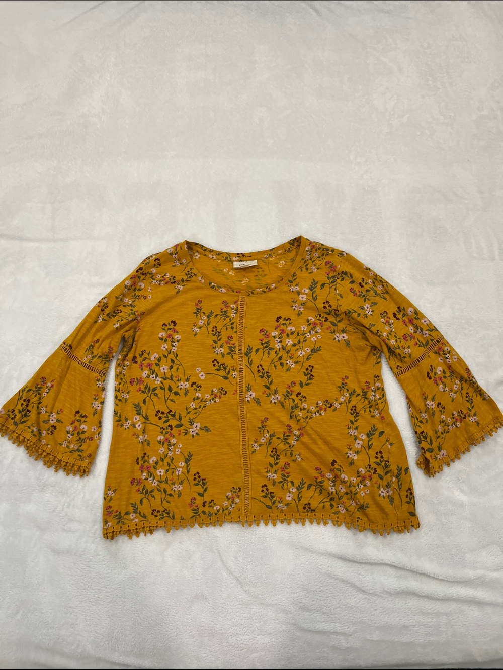 Style & Co. Mustard Floral Bell-Sleeve Tunic